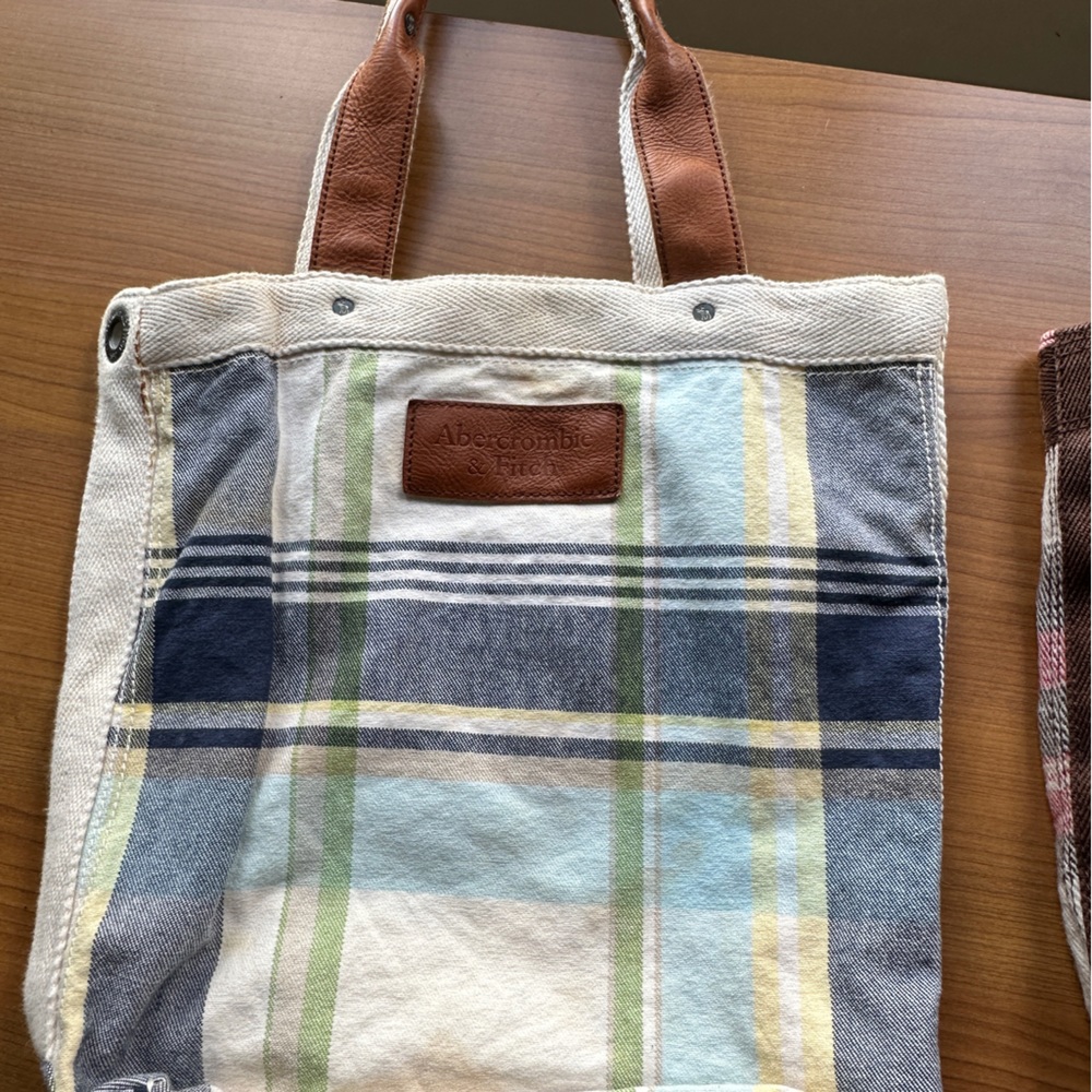 TWO Abercrombie Plaid Tote Bags